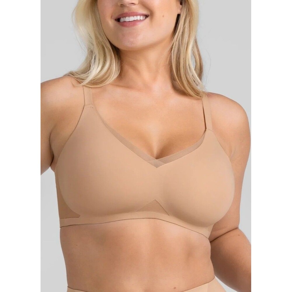 Honeylove CrossOver Bra 38DDD F/G Sand Nude Wireless Smoothing Support LWBR0304